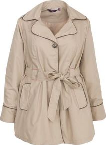 Inspire Stone Contrast Piping Trench Coat - pattern: plain; length: standard; style: trench coat; fit: slim fit; collar: standard lapel/rever collar; predominant colour: stone; occasions: casual, work; fibres: polyester/polyamide - mix; waist detail: belted waist/tie at waist/drawstring; sleeve length: long sleeve; sleeve style: standard; collar break: medium; pattern type: fabric; pattern size: standard; texture group: other - light to midweight