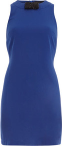 Kardashian Blue Bow Dress - style: shift; length: mid thigh; pattern: plain; sleeve style: sleeveless; predominant colour: royal blue; occasions: evening, occasion; fit: body skimming; fibres: polyester/polyamide - stretch; neckline: crew; sleeve length: sleeveless; texture group: jersey - stretchy/drapey; embellishment: corsage