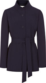Flare Flared Jacket - pattern: plain; style: single breasted blazer; collar: round collar/collarless; length: below the bottom; predominant colour: bright orange; occasions: work; fit: tailored/fitted; fibres: polyester/polyamide - mix; waist detail: belted waist/tie at waist/drawstring; sleeve length: long sleeve; sleeve style: standard; collar break: high; pattern type: fabric; texture group: woven light midweight