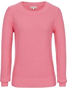 Bistro Mini Textured Crew Neck - neckline: round neck; style: standard; predominant colour: pink; occasions: casual, work; length: standard; fibres: cotton - 100%; fit: standard fit; sleeve length: long sleeve; sleeve style: standard; texture group: knits/crochet; pattern type: knitted - other
