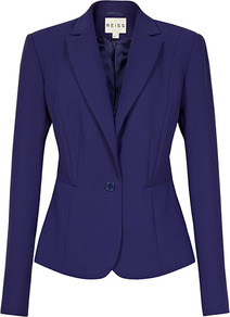 Maddy One Button Jacket - pattern: plain; style: single breasted blazer; collar: standard lapel/rever collar; predominant colour: purple; occasions: evening, work, occasion; length: standard; fit: tailored/fitted; fibres: polyester/polyamide - 100%; sleeve length: long sleeve; sleeve style: standard; collar break: medium; pattern type: fabric; texture group: woven light midweight