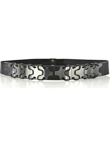 Link Waist Belt - secondary colour: silver; predominant colour: black; occasions: casual, evening, work; type of pattern: light; style: elasticated; size: standard; worn on: waist; material: chain/metal; pattern: plain; trends: metallics; finish: metallic; embellishment: chain/metal