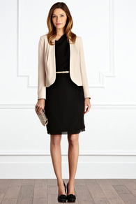 Jeanna Jacket - pattern: plain; style: single breasted blazer; collar: round collar/collarless; predominant colour: stone; occasions: evening, work, occasion; length: standard; fit: tailored/fitted; fibres: viscose/rayon - stretch; sleeve length: long sleeve; sleeve style: standard; collar break: low/open; pattern type: fabric; pattern size: standard; texture group: woven light midweight