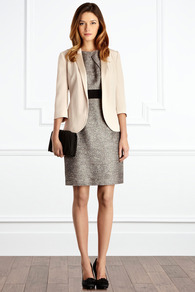 Angelina Blazer - pattern: plain; style: single breasted blazer; collar: standard lapel/rever collar; predominant colour: nude; occasions: evening, work, occasion; length: standard; fit: tailored/fitted; fibres: polyester/polyamide - stretch; waist detail: fitted waist; sleeve length: 3/4 length; sleeve style: standard; trends: tuxedo; collar break: low/open; pattern type: fabric; texture group: other - light to midweight