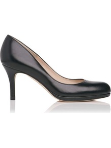 Sybila Leather Platform Court Shoe Black - predominant colour: black; occasions: evening, work; material: leather; heel height: mid; heel: platform; toe: round toe; style: courts; finish: plain; pattern: plain