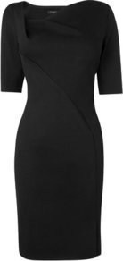 Catrina Asymmetrical Neckline Dress Black - style: shift; neckline: v-neck; fit: tailored/fitted; pattern: plain; waist detail: fitted waist; bust detail: ruching/gathering/draping/layers/pintuck pleats at bust; predominant colour: black; occasions: evening, work, occasion; length: just above the knee; fibres: polyester/polyamide - stretch; sleeve length: short sleeve; sleeve style: standard; texture group: crepes; trends: glamorous day shifts; pattern type: fabric