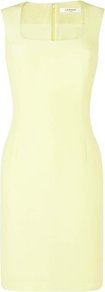 Linna Fitted Dress Yellow Lemon - style: shift; length: mid thigh; fit: tailored/fitted; pattern: plain; sleeve style: sleeveless; waist detail: fitted waist; hip detail: fitted at hip; bust detail: ruching/gathering/draping/layers/pintuck pleats at bust; predominant colour: primrose yellow; occasions: evening, occasion; fibres: cotton - mix; sleeve length: sleeveless; texture group: structured shiny - satin/tafetta/silk etc.; trends: glamorous day shifts; neckline: low square neck; pattern type: fabric; pattern size: standard