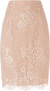Essie Lace Pencil Skirt Natural Powder - pattern: plain; style: pencil; fit: tailored/fitted; waist detail: fitted waist; waist: high rise; predominant colour: blush; occasions: evening, work, occasion; length: just above the knee; fibres: polyester/polyamide - 100%; texture group: lace; pattern type: fabric; pattern size: big & light