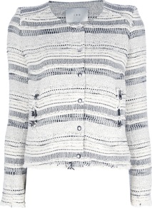 'Lizzie' Tweed Jacket - pattern: horizontal stripes; collar: round collar/collarless; style: boxy; predominant colour: mid grey; occasions: casual, evening, work; length: standard; fit: straight cut (boxy); fibres: cotton - mix; sleeve length: long sleeve; sleeve style: standard; collar break: high; pattern type: fabric; pattern size: standard; texture group: tweed - light/midweight