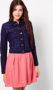 Denim Western Jacket - pattern: plain; style: denim; fit: slim fit; predominant colour: navy; occasions: casual; length: standard; fibres: cotton - mix; collar: shirt collar/peter pan/zip with opening; waist detail: fitted waist; sleeve length: long sleeve; sleeve style: standard; texture group: denim; collar break: high; pattern type: fabric; pattern size: standard