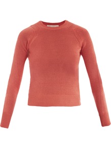 Crew Neck Sweater - pattern: plain; style: standard; predominant colour: coral; occasions: casual, work; length: standard; fibres: cotton - 100%; fit: standard fit; neckline: crew; sleeve length: long sleeve; sleeve style: standard; texture group: knits/crochet; pattern type: knitted - other