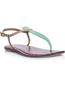 Gigi Sandals - predominant colour: turquoise; occasions: casual; material: leather; heel height: flat; ankle detail: ankle strap; heel: standard; toe: toe thongs; style: flip flops / toe post; finish: plain; pattern: colourblock