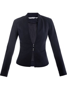 Yadira Jacket - pattern: plain; style: single breasted blazer; collar: standard lapel/rever collar; predominant colour: black; occasions: evening, work; length: standard; fit: tailored/fitted; fibres: viscose/rayon - stretch; sleeve length: long sleeve; sleeve style: standard; collar break: low/open; pattern type: fabric; texture group: woven light midweight