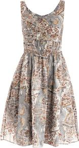 Paris Print Cotton Dress - sleeve style: sleeveless; style: sundress; waist detail: fitted waist; predominant colour: mid grey; occasions: casual, evening; length: just above the knee; fit: soft a-line; neckline: scoop; fibres: cotton - 100%; hip detail: structured pleats at hip; sleeve length: sleeveless; texture group: sheer fabrics/chiffon/organza etc.; trends: statement prints; pattern type: fabric; pattern size: small & busy; pattern: patterned/print