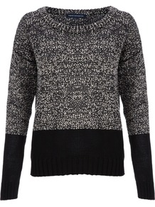 Slub Speckled Jumper - neckline: round neck; sleeve style: extended cuff; style: standard; predominant colour: charcoal; secondary colour: black; occasions: casual, work; length: standard; fibres: cotton - 100%; fit: standard fit; sleeve length: extra long; texture group: knits/crochet; pattern type: knitted - other; pattern size: big & light; pattern: colourblock