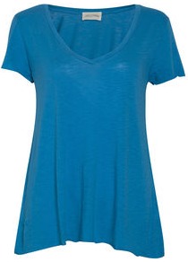 Jacksonville Short Sleeve Tee - neckline: v-neck; pattern: plain; style: t-shirt; predominant colour: diva blue; occasions: casual, work; length: standard; fibres: cotton - mix; fit: loose; sleeve length: short sleeve; sleeve style: standard; pattern type: fabric; pattern size: standard; texture group: jersey - stretchy/drapey