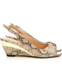 Snake Print Wedge Sandal - secondary colour: black; occasions: casual, evening, work, holiday; predominant colour: multicoloured; material: faux leather; heel height: mid; heel: wedge; toe: open toe/peeptoe; style: standard; finish: plain; pattern: animal print