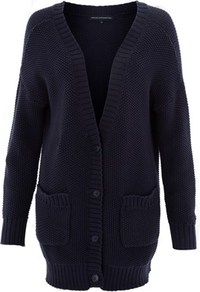 Mary Moss Cardigan - neckline: low v-neck; length: below the bottom; hip detail: front pockets at hip; predominant colour: navy; occasions: casual, work; style: standard; fibres: cotton - 100%; fit: loose; sleeve length: long sleeve; sleeve style: standard; texture group: knits/crochet; pattern type: knitted - other; pattern size: small & light