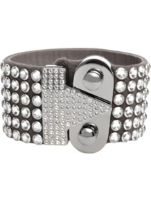 Swarovski Bracelet - predominant colour: mid grey; occasions: evening, occasion; style: cuff; size: large/oversized; finish: plain; material: suede; embellishment: crystals