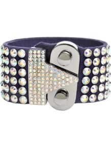 Swarovski Bracelet - predominant colour: silver; occasions: evening, occasion; style: cuff; size: large/oversized; material: leather; finish: plain; embellishment: crystals