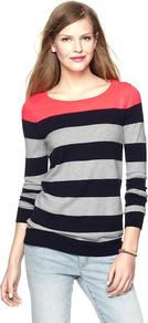Colorblock Pop Sweater - neckline: round neck; pattern: horizontal stripes; style: standard; shoulder detail: contrast pattern/fabric at shoulder; occasions: casual, work; length: standard; fibres: nylon - mix; fit: standard fit; predominant colour: multicoloured; sleeve length: long sleeve; sleeve style: standard; texture group: knits/crochet; pattern type: knitted - other; pattern size: standard