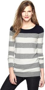 Colorblock Pop Sweater - neckline: round neck; pattern: horizontal stripes; style: standard; predominant colour: mid grey; occasions: casual, work; length: standard; fibres: nylon - mix; fit: standard fit; sleeve length: long sleeve; sleeve style: standard; texture group: knits/crochet; pattern type: knitted - other; pattern size: standard