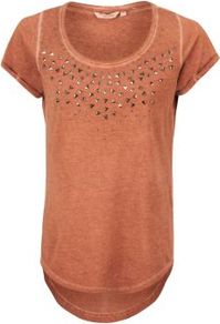 Orange Wash Studded T Shirt - sleeve style: capped; pattern: plain; bust detail: added detail/embellishment at bust; style: t-shirt; predominant colour: terracotta; occasions: casual; length: standard; neckline: scoop; fibres: cotton - 100%; fit: straight cut; back detail: longer hem at back than at front; sleeve length: short sleeve; texture group: cotton feel fabrics; pattern type: fabric; pattern size: small & light; embellishment: beading