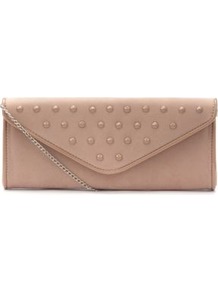 Pink Stud Envelope Clutch - predominant colour: nude; occasions: evening, occasion; type of pattern: light; style: clutch; length: hand carry; size: small; material: faux leather; embellishment: studs; pattern: plain; finish: plain