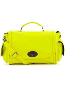 Neon Yellow Gasia Bowler Bag - predominant colour: yellow; occasions: casual, evening, holiday; type of pattern: standard; style: bowling; length: handle; size: standard; material: faux leather; pattern: plain; trends: fluorescent; finish: plain