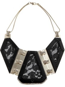 Limited Black Lace Insert Necklace - secondary colour: silver; predominant colour: black; occasions: evening, occasion, holiday; style: bib; length: short; size: large/oversized; material: chain/metal; finish: metallic; embellishment: lace