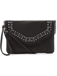 Black Cut Out Across Body Bag - predominant colour: black; occasions: casual, evening; type of pattern: small; style: clutch; length: hand carry; size: standard; material: faux leather; embellishment: studs; pattern: plain; finish: plain