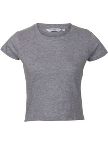 Grey Crop Top - pattern: plain; length: cropped; style: t-shirt; predominant colour: mid grey; occasions: casual; fibres: cotton - 100%; fit: straight cut; neckline: crew; sleeve length: short sleeve; sleeve style: standard; pattern type: fabric; texture group: jersey - stretchy/drapey