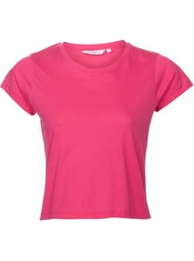 Fuchsia Crop Top - sleeve style: capped; pattern: plain; length: cropped; style: t-shirt; predominant colour: hot pink; occasions: casual; fibres: cotton - 100%; fit: straight cut; neckline: crew; sleeve length: short sleeve; pattern type: fabric; texture group: jersey - stretchy/drapey