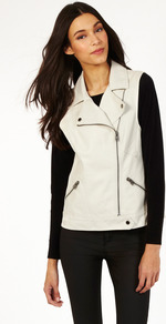 Pu Perforated Gilet - pattern: plain; sleeve style: sleeveless; style: gilet; collar: asymmetric biker; fit: slim fit; predominant colour: white; occasions: casual; fibres: polyester/polyamide - 100%; sleeve length: sleeveless; texture group: leather; collar break: medium; pattern type: fabric
