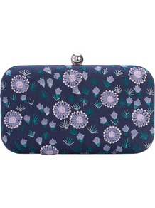 Flower Box Clutch, Blue Blood - secondary colour: lilac; predominant colour: navy; occasions: evening, occasion; type of pattern: large; style: clutch; length: hand carry; size: small; material: fabric; embellishment: embroidered; trends: high impact florals; finish: plain; pattern: patterned/print