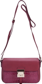 Croc Leather Cross Body Handbag - predominant colour: hot pink; occasions: casual, work; type of pattern: standard; style: messenger; length: across body/long; size: small; material: leather; pattern: animal print; finish: plain; embellishment: chain/metal