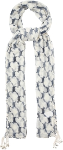 Button Fox Scarf, Navy - predominant colour: ivory; secondary colour: navy; occasions: casual, work, holiday; type of pattern: heavy; style: regular; size: standard; material: fabric; embellishment: tassels; pattern: patterned/print