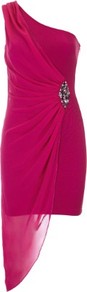 One Shoulder Mesh Dress - length: mini; fit: tight; pattern: plain; sleeve style: asymmetric sleeve; waist detail: embellishment at waist/feature waistband; neckline: asymmetric; hip detail: fitted at hip; bust detail: ruching/gathering/draping/layers/pintuck pleats at bust; predominant colour: hot pink; occasions: evening, occasion; style: asymmetric (hem); fibres: polyester/polyamide - stretch; shoulder detail: asymmetric shoulder detail/one shoulder; sleeve length: sleeveless; texture group: jersey - clingy; pattern type: fabric; embellishment: beading