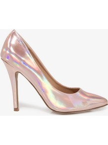 Pointed Hologram Pumps - predominant colour: blush; occasions: evening, occasion; material: faux leather; heel height: high; heel: stiletto; toe: pointed toe; style: courts; trends: metallics; finish: metallic; pattern: two-tone