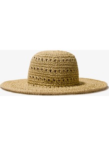Open Weave Floppy Hat - predominant colour: stone; occasions: casual, holiday; type of pattern: standard; style: sunhat; size: large; material: macrame/raffia/straw; pattern: plain