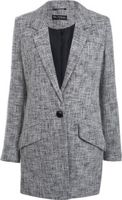 Spring Coat - style: single breasted; collar: standard lapel/rever collar; pattern: herringbone/tweed; length: mid thigh; predominant colour: mid grey; occasions: casual, work; fit: tailored/fitted; fibres: cotton - mix; sleeve length: long sleeve; sleeve style: standard; collar break: low/open; pattern type: fabric; texture group: woven light midweight