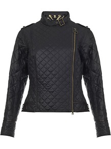 Petunia Quilt Biker Jacket - pattern: plain; style: biker; collar: asymmetric biker; fit: slim fit; predominant colour: black; occasions: casual; length: standard; fibres: polyester/polyamide - 100%; sleeve length: long sleeve; sleeve style: standard; texture group: technical outdoor fabrics; collar break: high/illusion of break when open; pattern type: fabric; embellishment: quilted