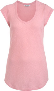 Pink Cap Sleeve Tee - neckline: low v-neck; sleeve style: capped; pattern: plain; style: t-shirt; predominant colour: pink; occasions: casual, holiday; length: standard; fibres: cotton - 100%; fit: body skimming; sleeve length: short sleeve; pattern type: fabric; texture group: jersey - stretchy/drapey