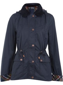 Navy Wax Hooded Jacket - pattern: checked/gingham; length: below the bottom; back detail: hood; style: boxy; predominant colour: navy; occasions: casual; fit: straight cut (boxy); collar: shirt collar/peter pan/zip with opening; fibres: cashmere - 100%; sleeve length: long sleeve; sleeve style: standard; texture group: waxed cotton; collar break: high; pattern type: fabric; pattern size: small & light