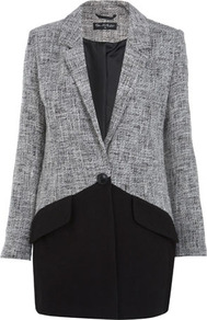 Two Tone Spring Coat - length: below the bottom; style: single breasted; hip detail: front pockets at hip; collar: standard lapel/rever collar; pattern: herringbone/tweed; secondary colour: white; predominant colour: black; occasions: casual, evening, work; fit: tailored/fitted; fibres: cotton - mix; sleeve length: long sleeve; sleeve style: standard; collar break: low/open; pattern type: fabric; pattern size: standard; texture group: woven light midweight