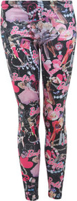 Barbie Allover Print Legging - length: standard; style: leggings; waist: low rise; secondary colour: pink; predominant colour: black; occasions: casual; fibres: polyester/polyamide - 100%; texture group: jersey - clingy; fit: skinny/tight leg; pattern type: fabric; pattern size: big & busy; pattern: patterned/print