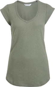 Khaki Cap Sleeve Tee - neckline: low v-neck; sleeve style: capped; pattern: plain; length: below the bottom; style: t-shirt; predominant colour: khaki; occasions: casual; fibres: cotton - 100%; fit: body skimming; sleeve length: short sleeve; pattern type: fabric; texture group: jersey - stretchy/drapey