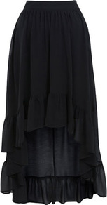 Black Tiered Hem Skirt - length: below the knee; pattern: plain; fit: loose/voluminous; style: tiered; waist: mid/regular rise; predominant colour: black; occasions: casual, evening; fibres: polyester/polyamide - 100%; texture group: sheer fabrics/chiffon/organza etc.; pattern type: fabric