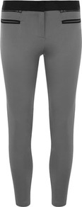 Petite Grey Contrast Trouser - pattern: plain; style: leggings; waist detail: elasticated waist; waist: mid/regular rise; predominant colour: mid grey; secondary colour: black; occasions: casual; length: ankle length; fibres: polyester/polyamide - stretch; hip detail: fitted at hip (bottoms); fit: skinny/tight leg; pattern type: fabric; pattern size: big & light; texture group: jersey - stretchy/drapey; embellishment: chain/metal
