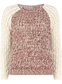 Petite Colour Block Jumper - neckline: round neck; style: standard; secondary colour: ivory; occasions: casual; length: standard; fibres: cotton - mix; fit: standard fit; sleeve length: long sleeve; sleeve style: standard; texture group: knits/crochet; pattern type: knitted - other; pattern size: big & light; pattern: colourblock; predominant colour: dusky pink